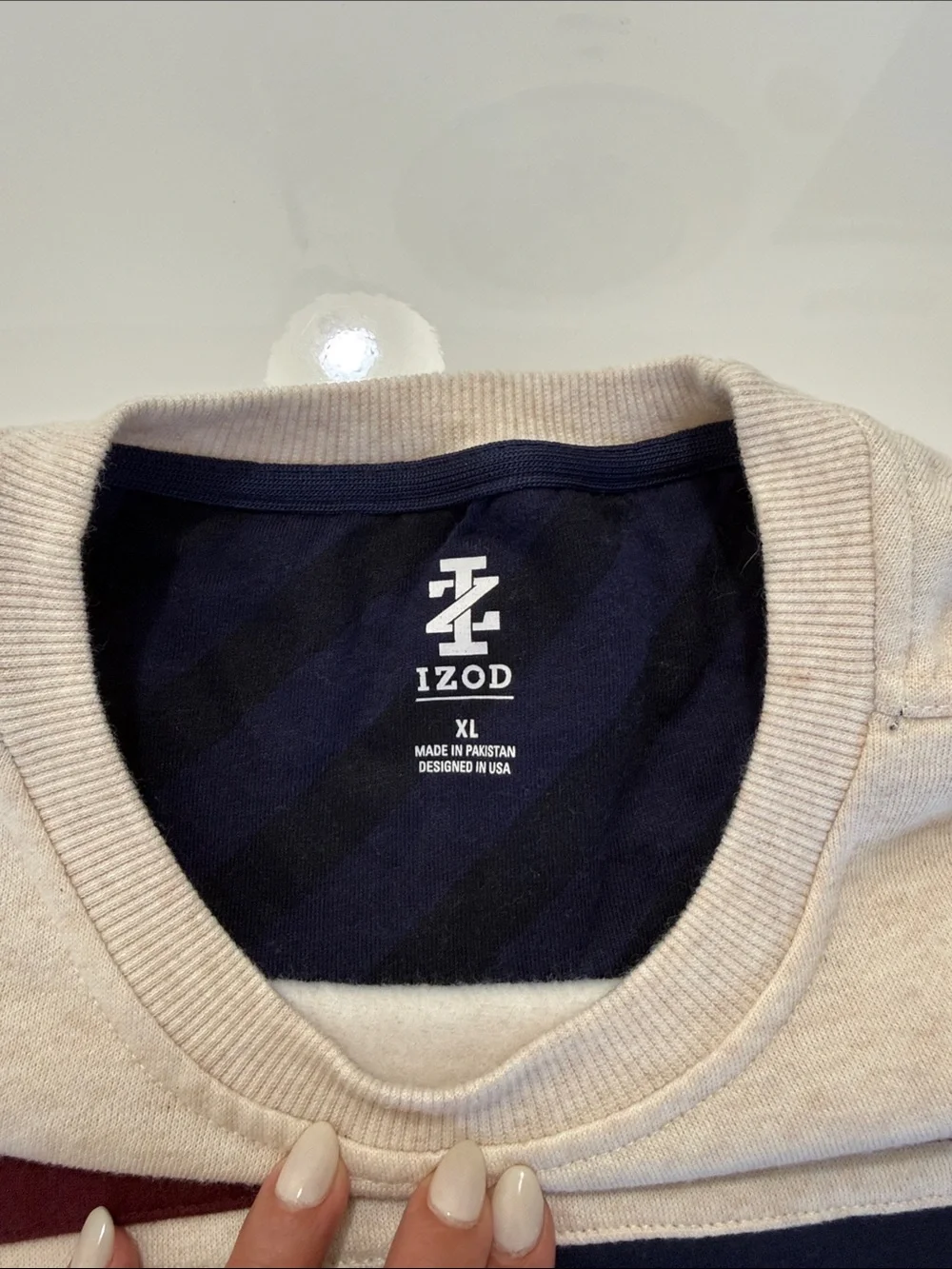 IZOD Men’s Sportwear Fleece Crewneck Pullover Colorblock Ribbed Neck Hem Sz XL